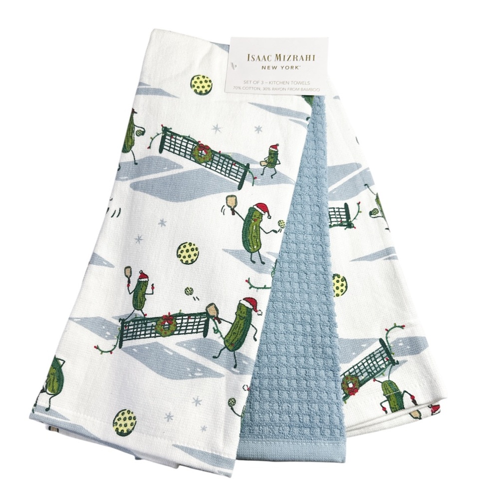 NEW Isaac Mizrahi SANTA/CHRISTMAS PICKLEBALL Kitchen Towel Set/3